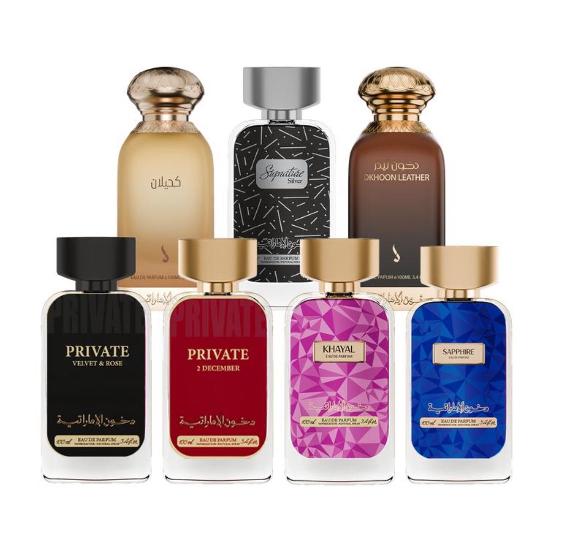 ٧ عطور شركة دخون الاماراتيه الاصليه 100% عطور نسائي رجالي اروع ما بكون بسعر ممتاز